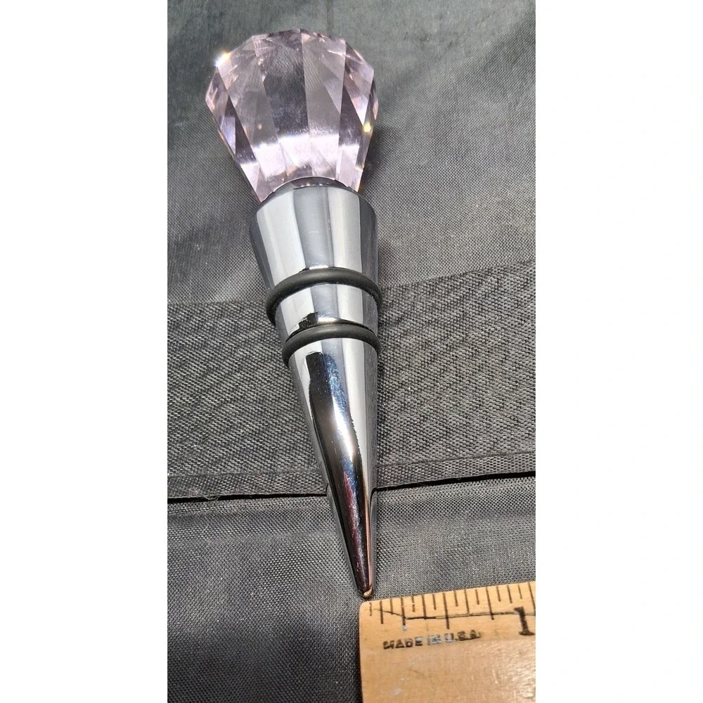 Pink Faux Crystal Diamond Top Wine Bottle Stopper Chrome Barware Gift Boxed